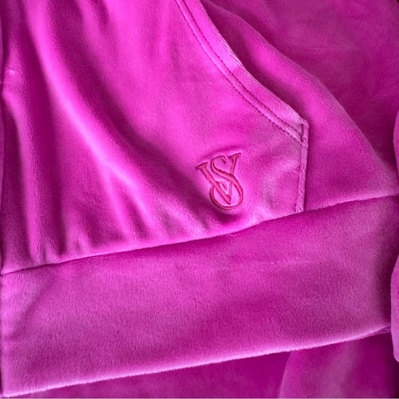 Victoria's Secret Velour Tracksuit Zip Hoodie & Jogger Set Hot Pink Sz Medium - Picture 12 of 15